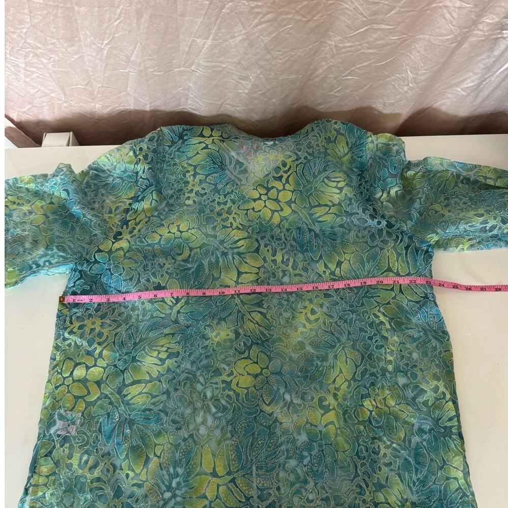 Ruby Rd. Blue and Green Sheer Metallic Button Up - 18W - Picture 5 of 8